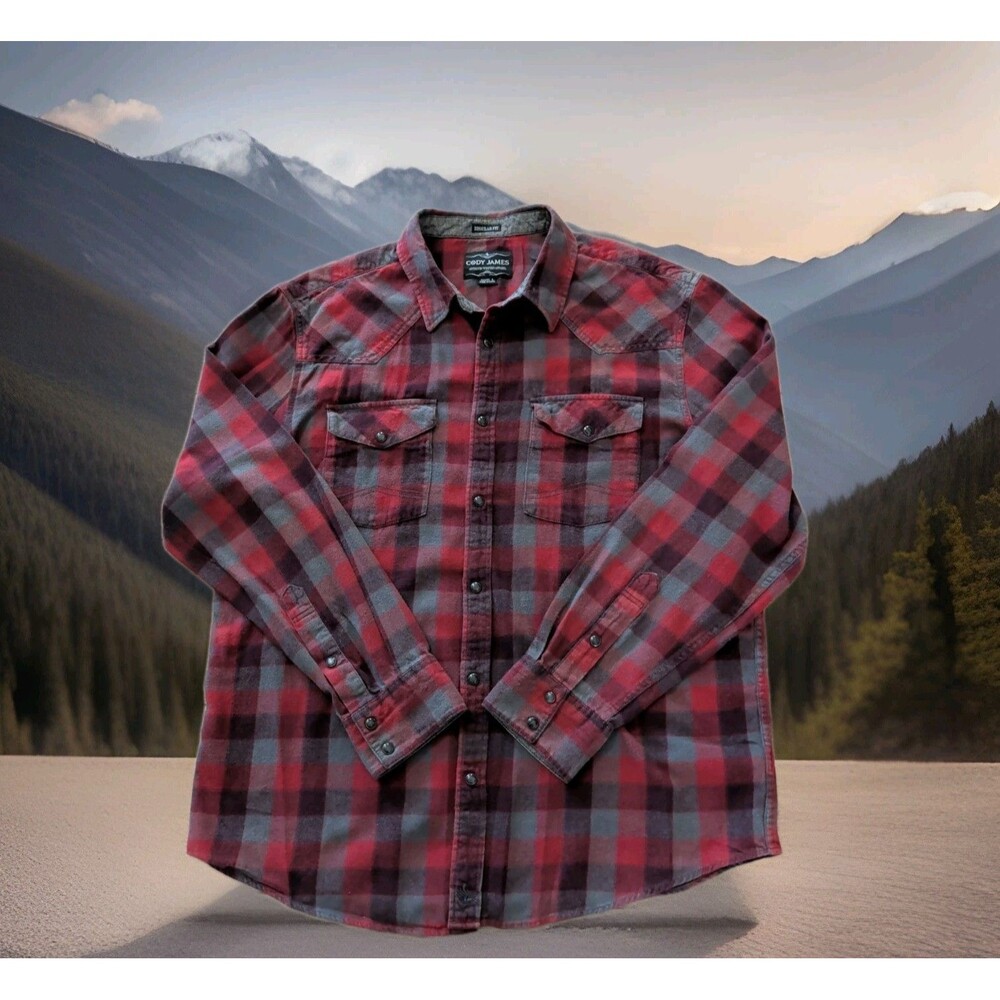 CODY JAMES WESTERN FLANNEL PEARL SNAP SHIRT REGULAR FIT MENS SIZE L EUC